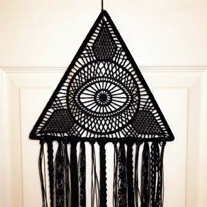Witchy Black Woven Macrame Wall Hanging - Evil Eye
